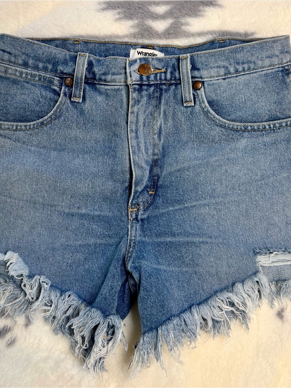 Wrangler Women's Medium Wash High Rise Cut Off Denim Shorts